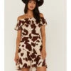 Idyllwind Women's Made For This Off-Shoulder Cow Print Dress