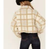 Vigoss Women's Ivory Grid Print Cropped Sherpa Jacket