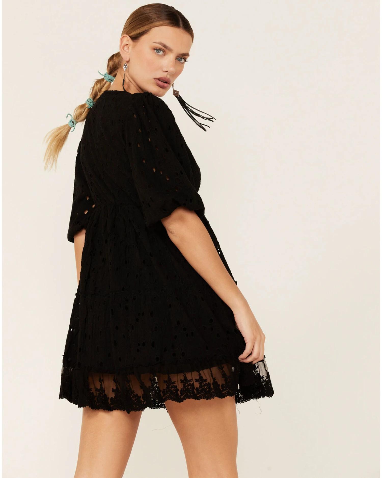 Z&L Women's Black Eyelet Short Sleeve Mini Dress - Image 2