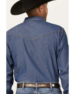 Blue Ranchwear Men's Medium Wash Long Sleeve Snap Western Denim Shirt