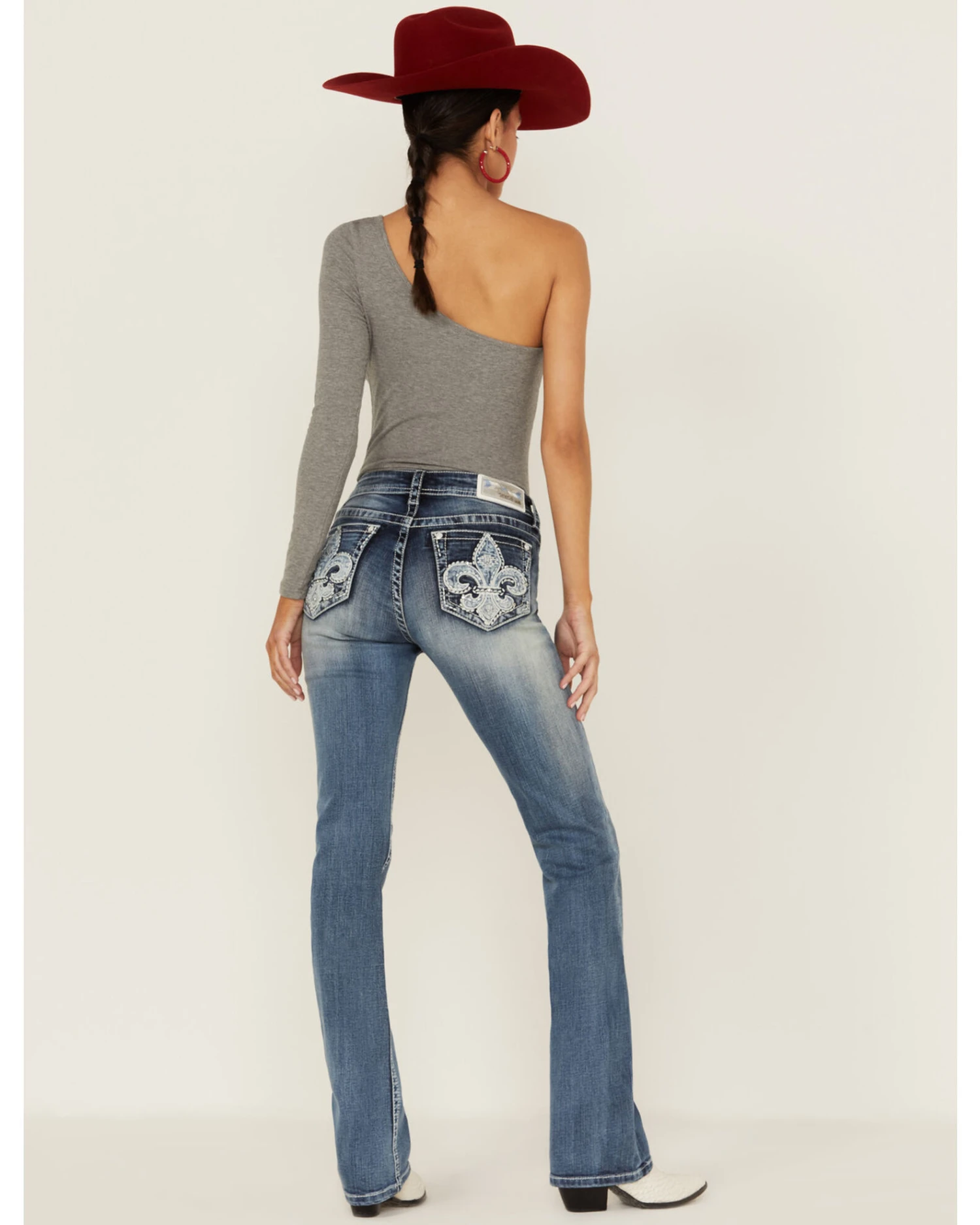 Grace In LA Women's Fleur De Lis Pocket Bootcut Jeans - Image 3