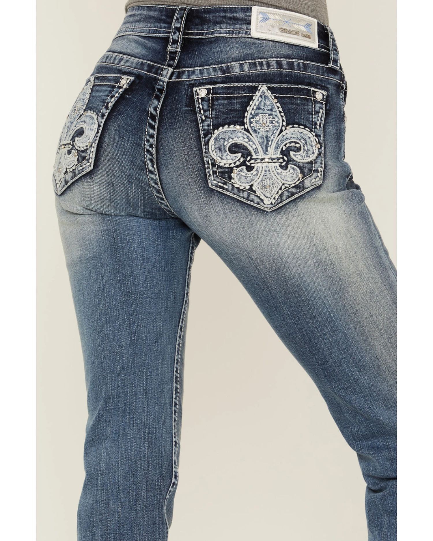 Grace In LA Women's Fleur De Lis Pocket Bootcut Jeans - Image 4
