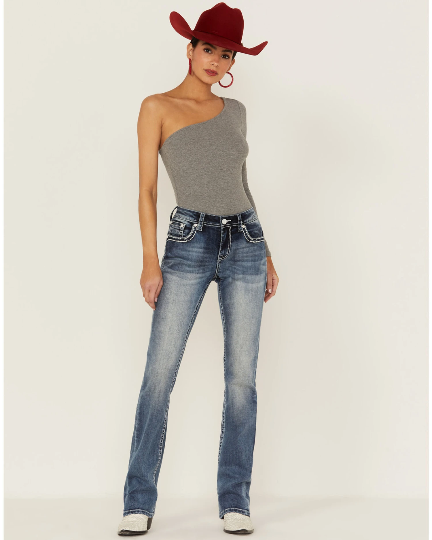 Grace In LA Women's Fleur De Lis Pocket Bootcut Jeans