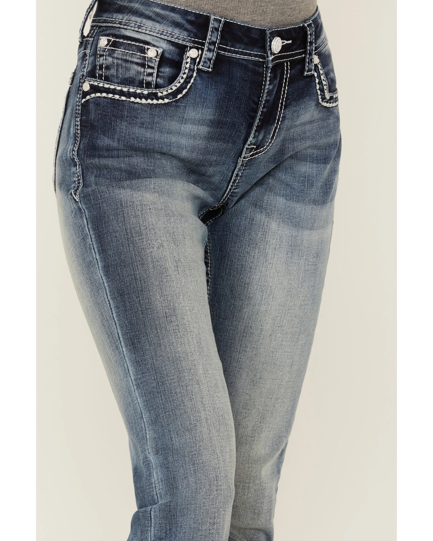 Grace In LA Women's Fleur De Lis Pocket Bootcut Jeans - Image 2