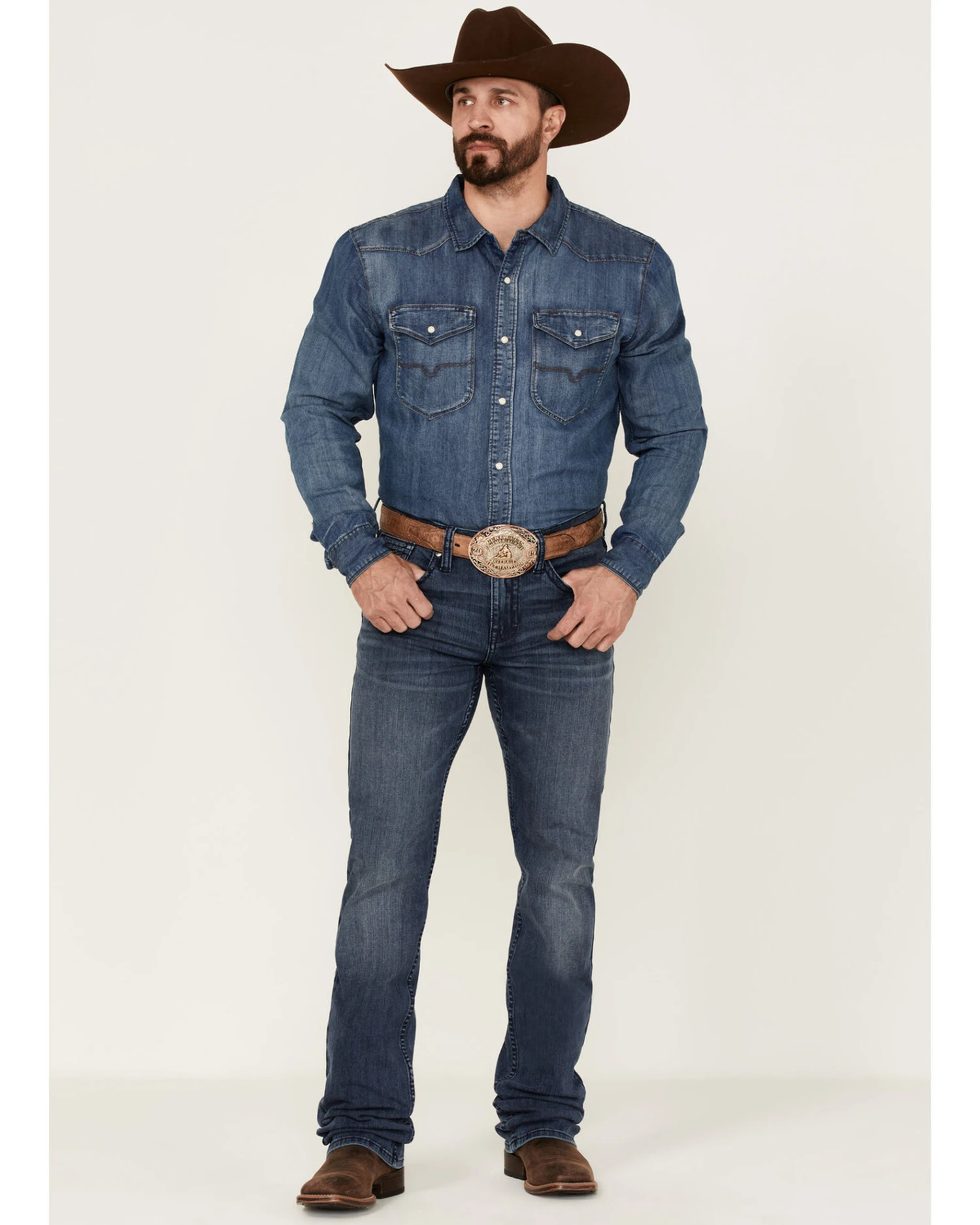 RANK 45 Men's Unbroken Medium Dark Wash Stretch Stackable Straight Jeans - Image 3