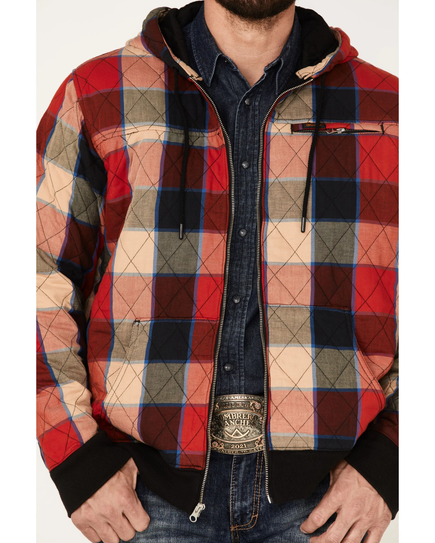 Wrangler Men's Zip Front Quilted Flannel Hooded Jacket - Image 4
