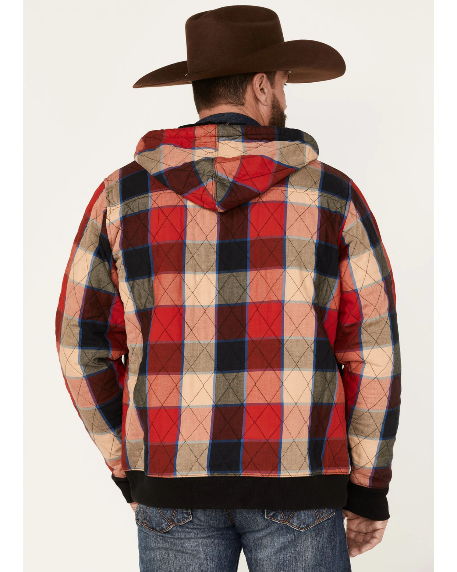 Wrangler Men's Zip Front Quilted Flannel Hooded Jacket