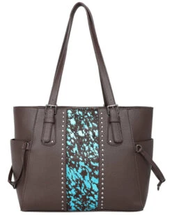 Trinity Ranch Women's Hair-On Turquoise Cowhide Leather Tote Bag