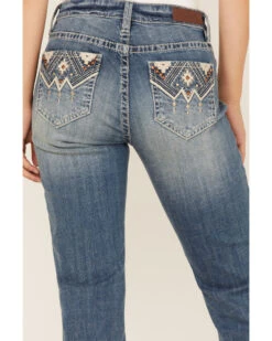 Rock & Roll Denim Women's Light Wash Mid Rise Southwestern Embroidered Bootcut Jeans