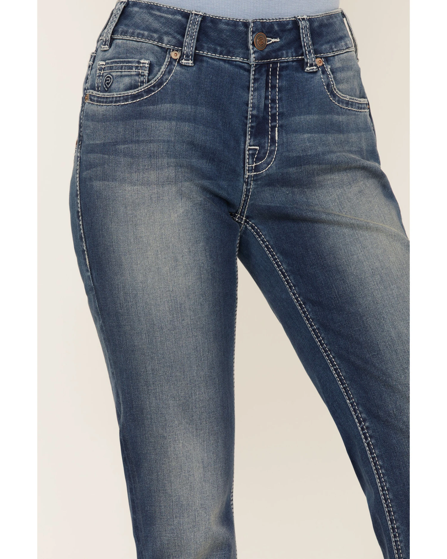 Rock & Roll Denim Women's Medium Wash Mid Rise Riding Straight Jeans - Image 4