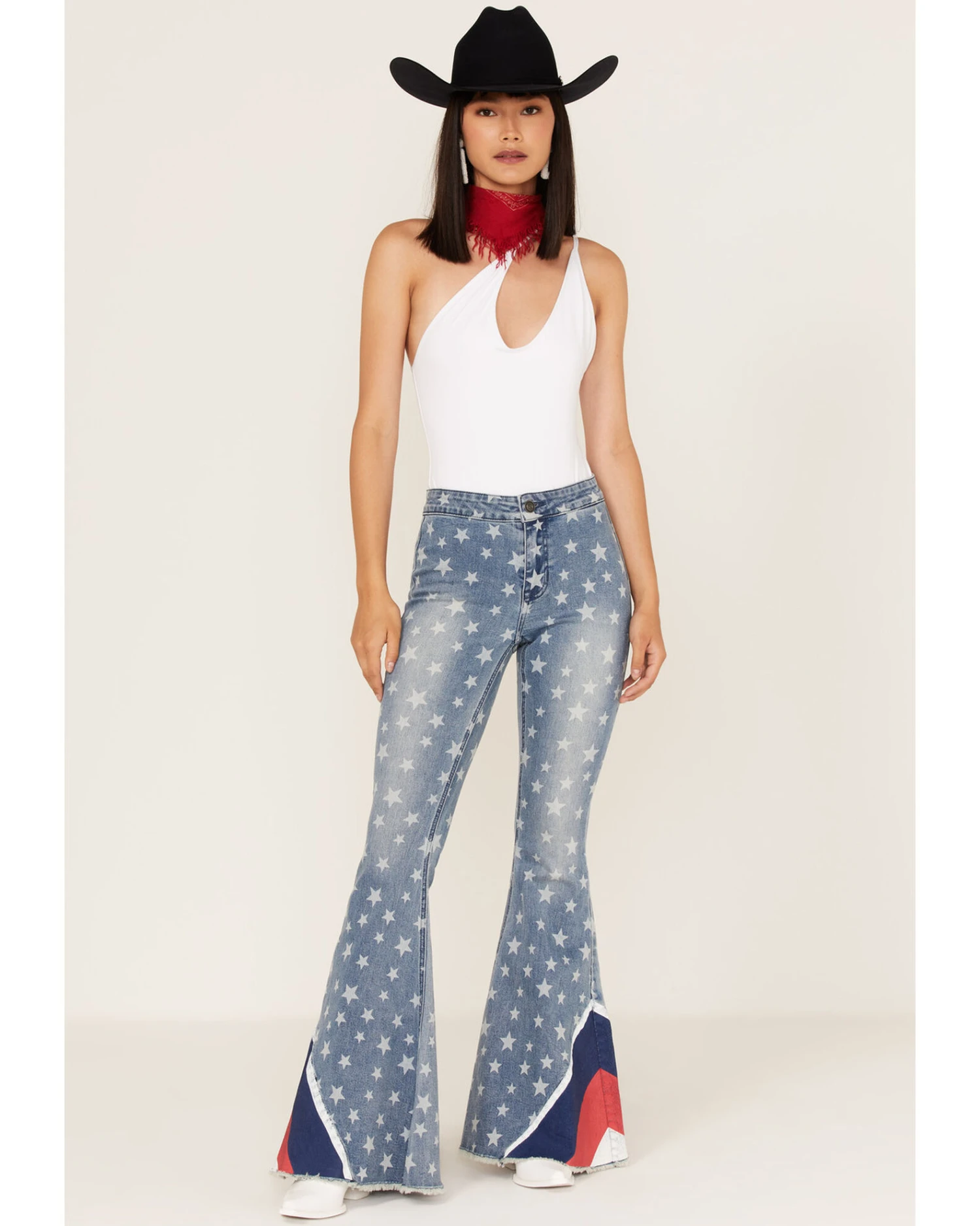 Rock & Roll Denim Women's Medium Wash High Rise Star Print Flare Jeans - Image 4