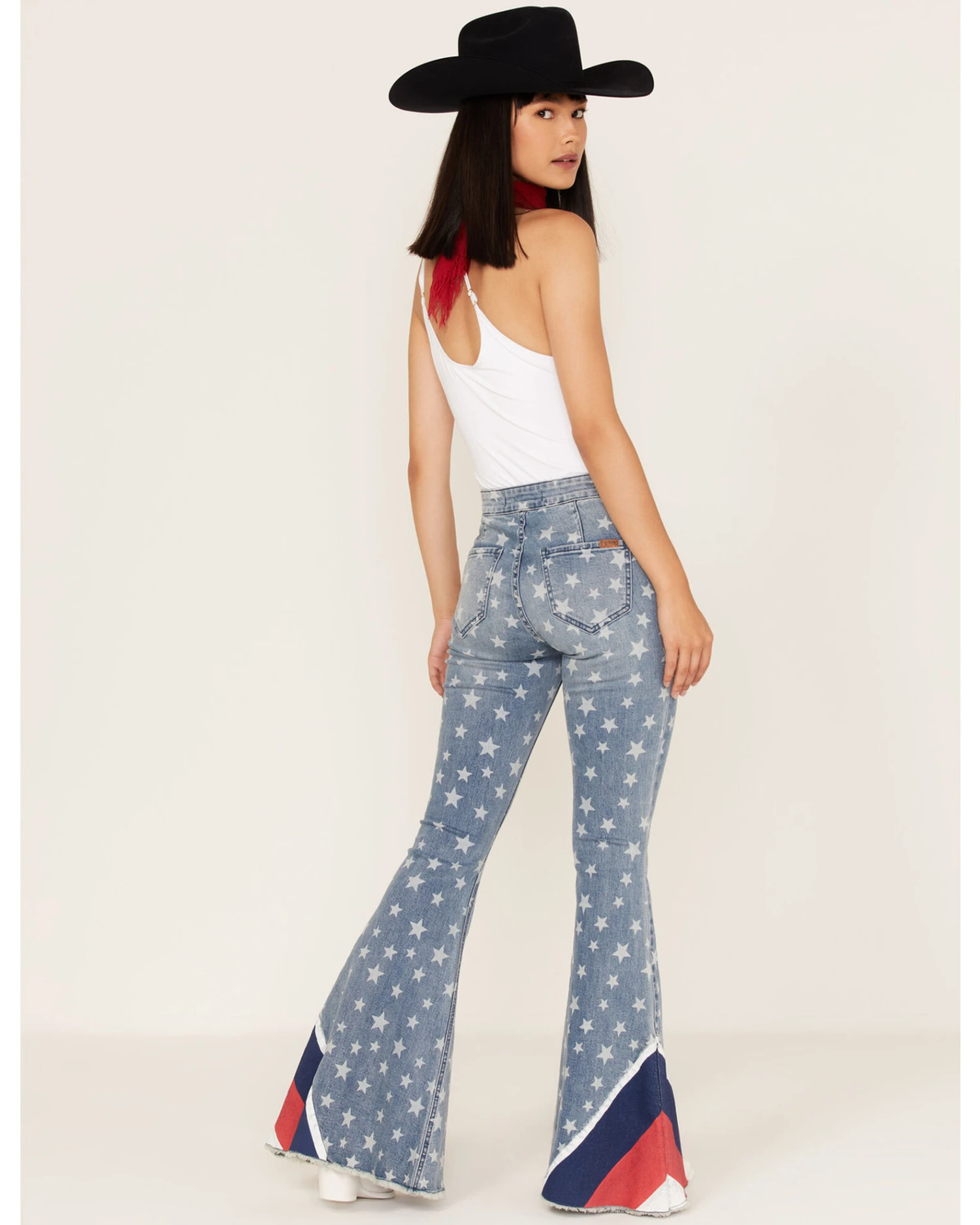 Rock & Roll Denim Women's Medium Wash High Rise Star Print Flare Jeans - Image 3