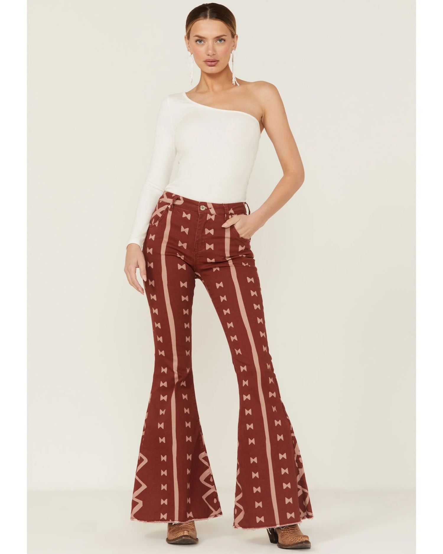 Ranch Dress'n Women's Mudcloth Print High Rise Super Flare Jeans - Image 4