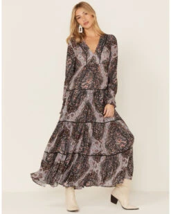 Lovestitch Women's Floral Paisley Tiered Skirt Dress