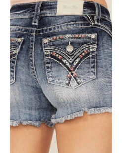 Miss Me Women's Dark Wash Southwestern Arrow Rhinestone Embroidered Denim Shorts