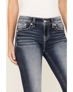 Miss Me Women's Medium Wash Stretch Mid Rise Embroidered Wing Bootcut Jeans
