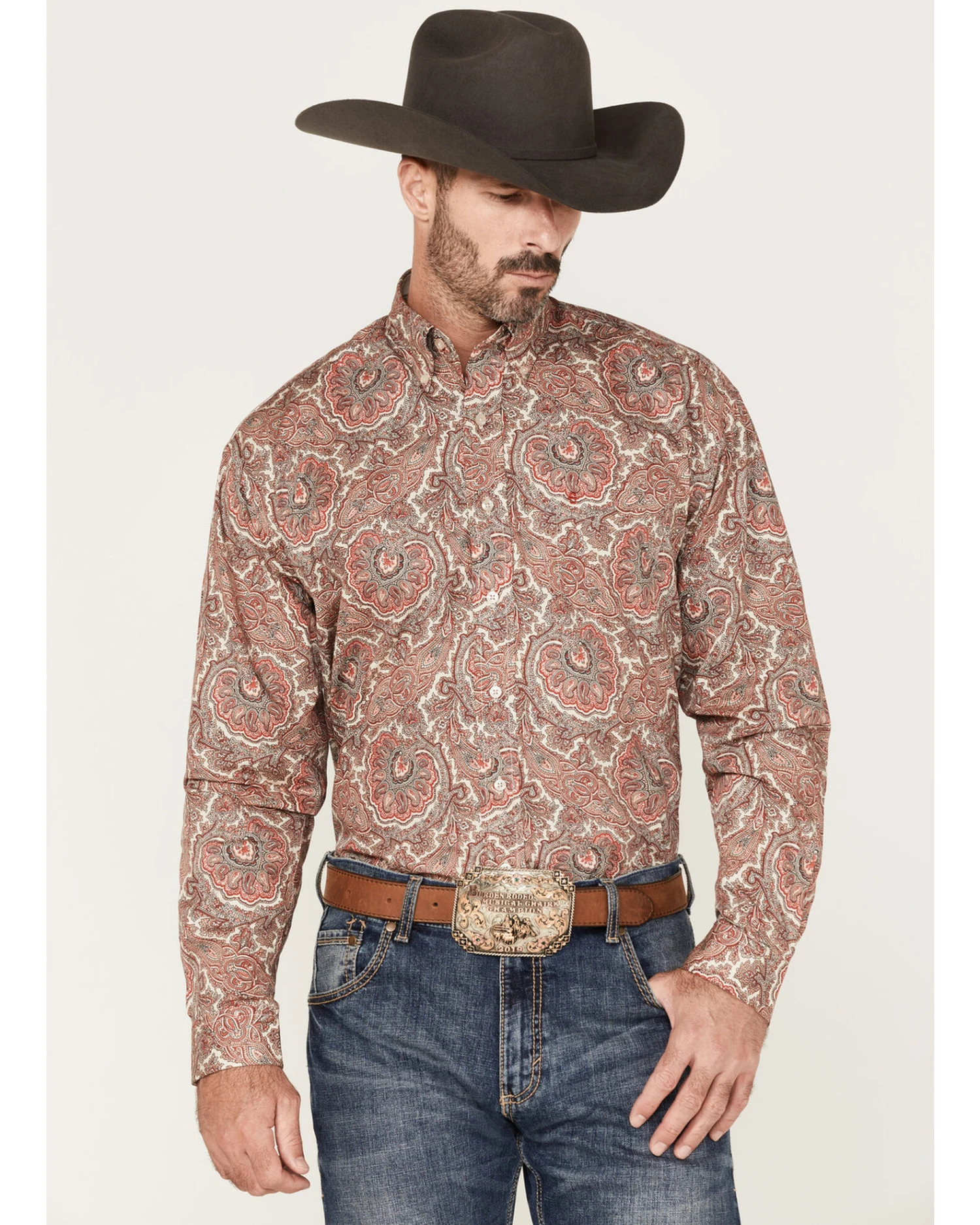 Stetson Men's Paisley Print Long Sleeve Button Down Western Shirt - Image 4
