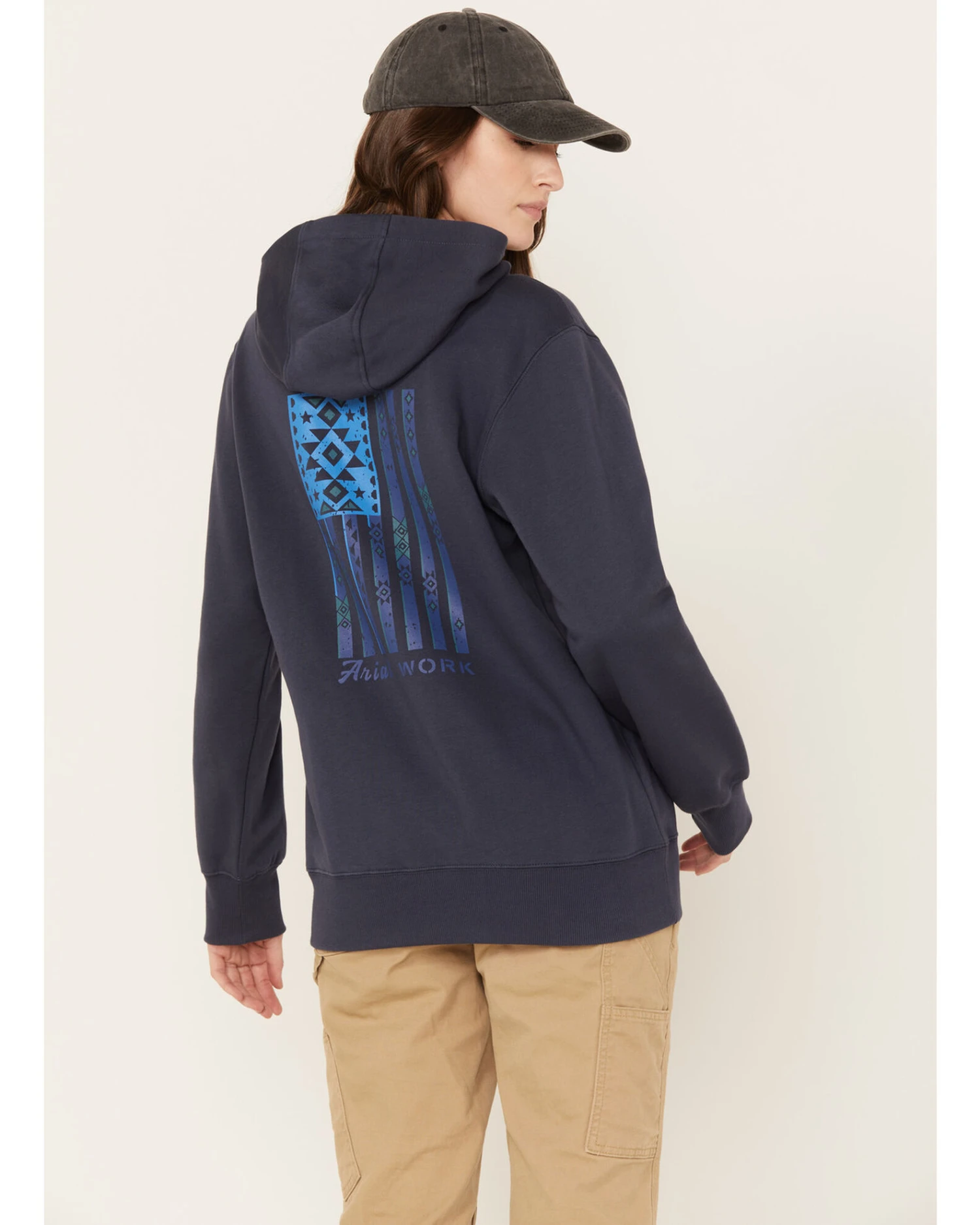 Ariat Women's Rebar Southwestern Flag Graphic Hooded Work Sweatshirt - Image 4