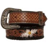 Myra Bag Women's Checkered Brown Hand Tooled Leather Belt