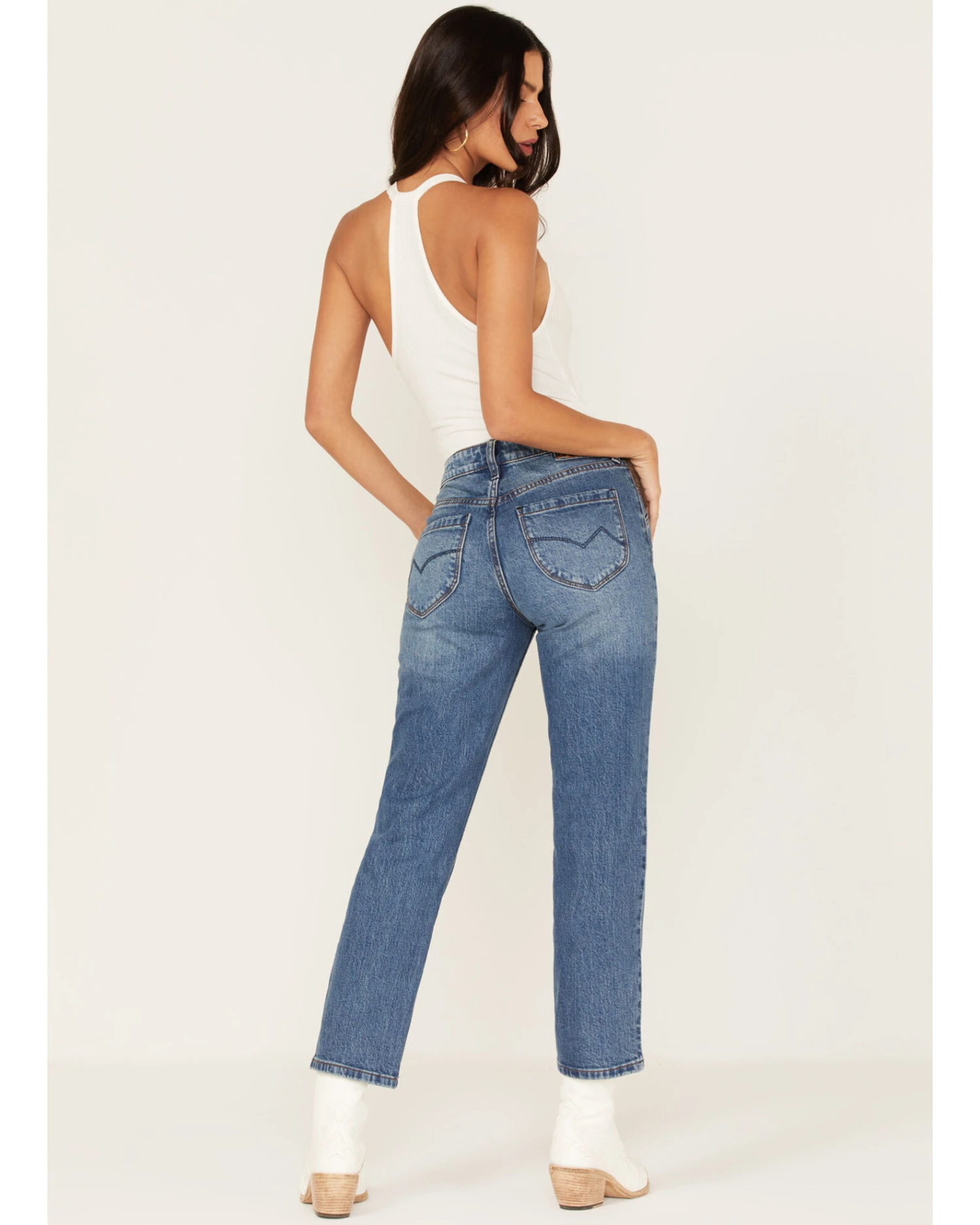 Cleo + Wolf Women's High Rise Straight Dark Wash Denim Jeans