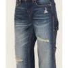 Cleo + Wolf Women's Medium Wash Mid Rise Distressed Cargo Straight Jeans