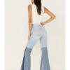 Shyanne Women's Two Tone Seamed Light Wash High Rise Flare Jeans