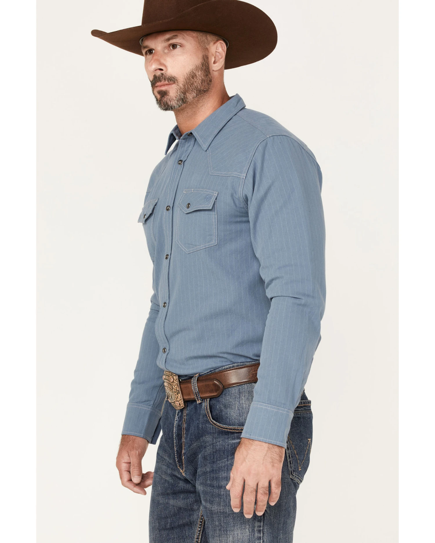 Blue Ranchwear Men's Ticking Stripe Snap Western Workshirt - Image 2