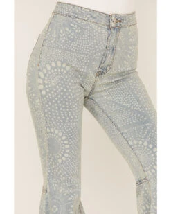 Free People Women's Light Wash High Rise Geo Print Just Float On Flare Jeans