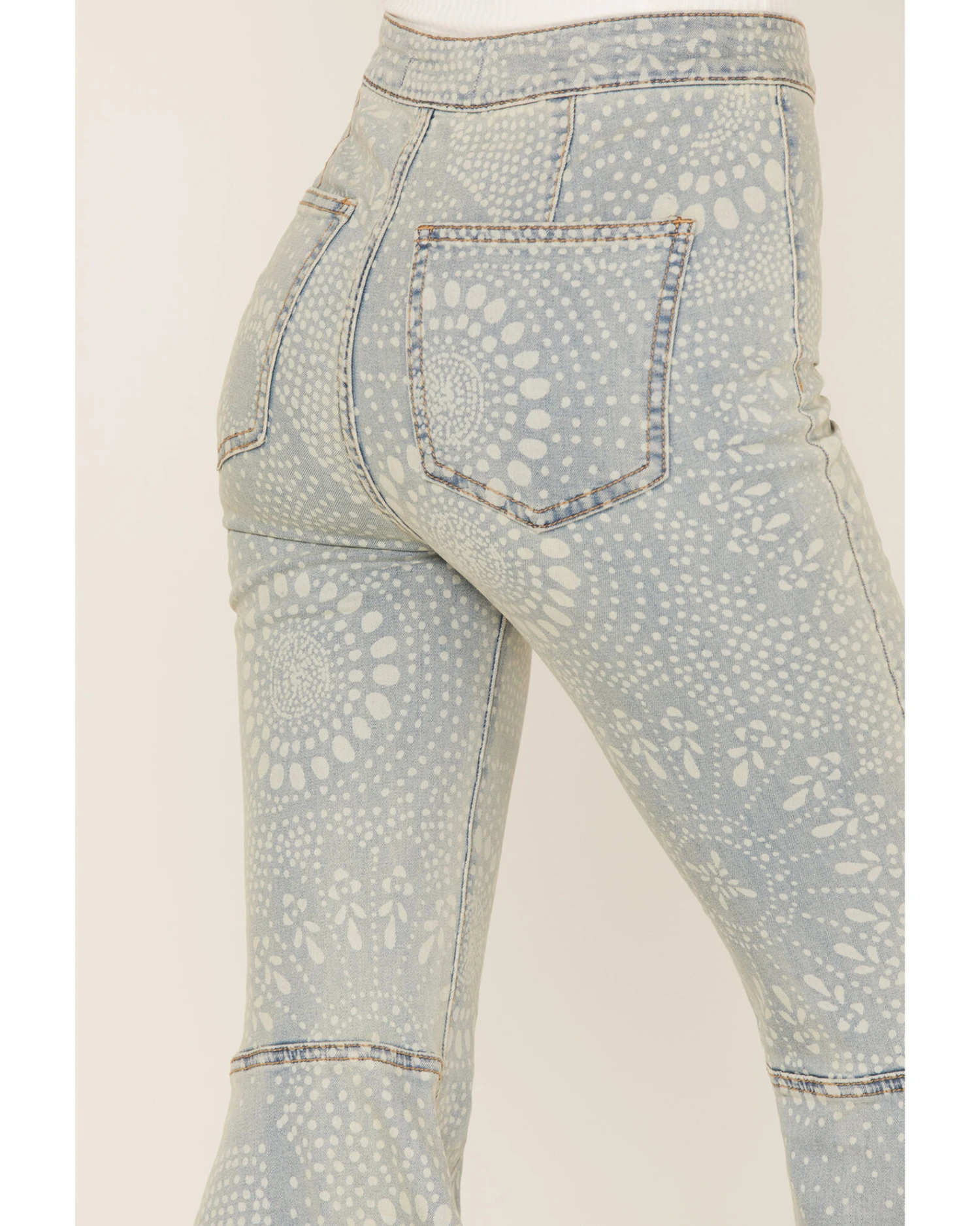 Free People Women's Light Wash High Rise Geo Print Just Float On Flare Jeans - Image 2