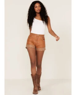 Understated Leather Women's High Rise Studded Leather Thelma Shorts