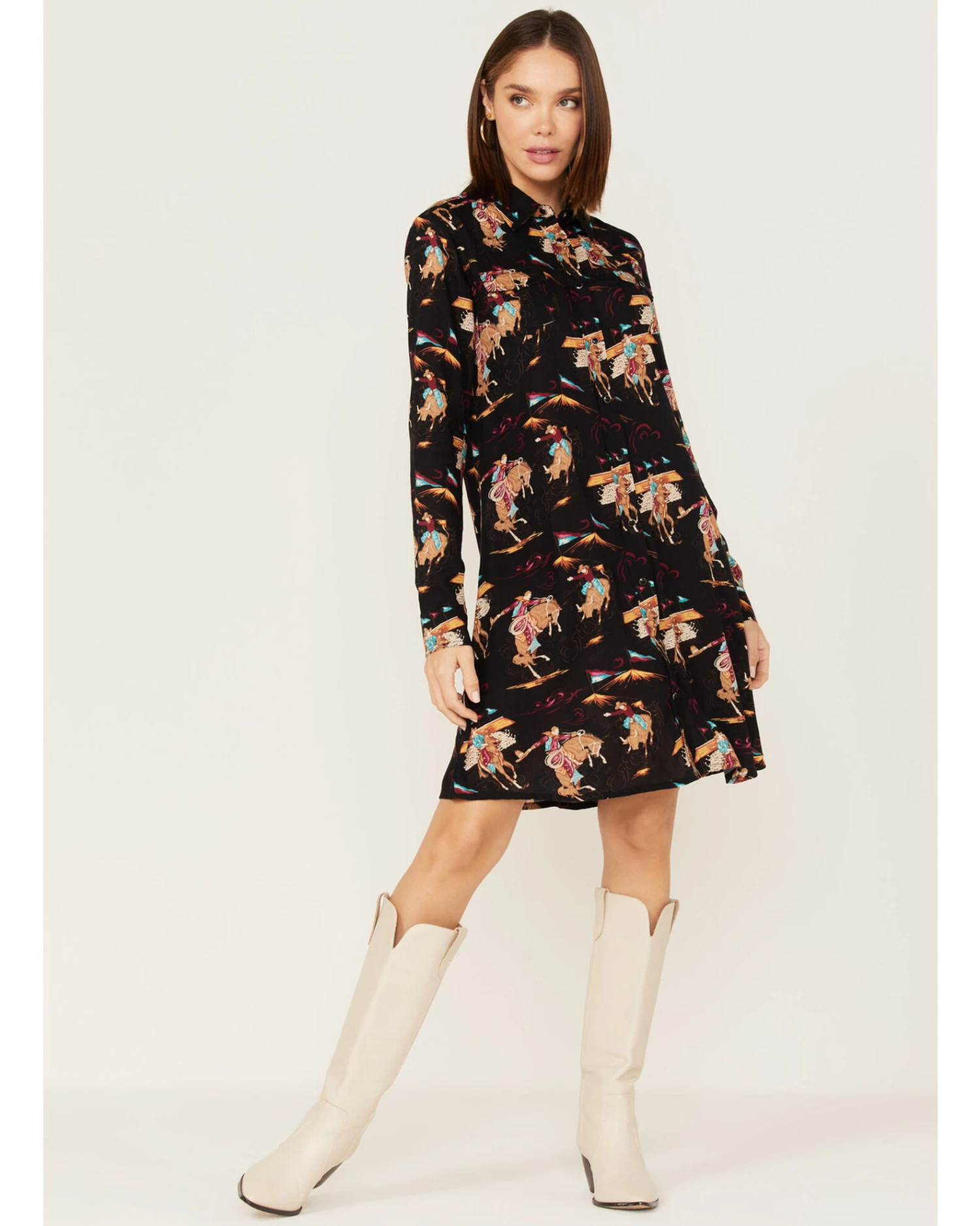 ROPER Karman Women's Retro Rodeo Print Shirt Dress - Image 3