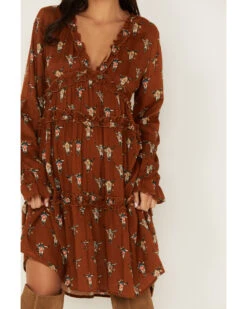 Roper Women's Cowskull Print Long Sleeve Tier Dress