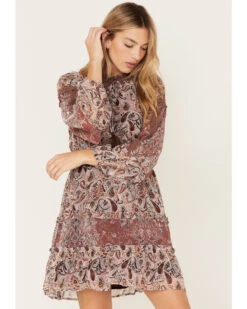 Miss Me Women's Paisley Print Ruffle Lace Tiered Dress