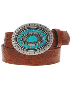 Hooey Women's Original Embossed Feather Southwestern Rodeo Buckle Belt
