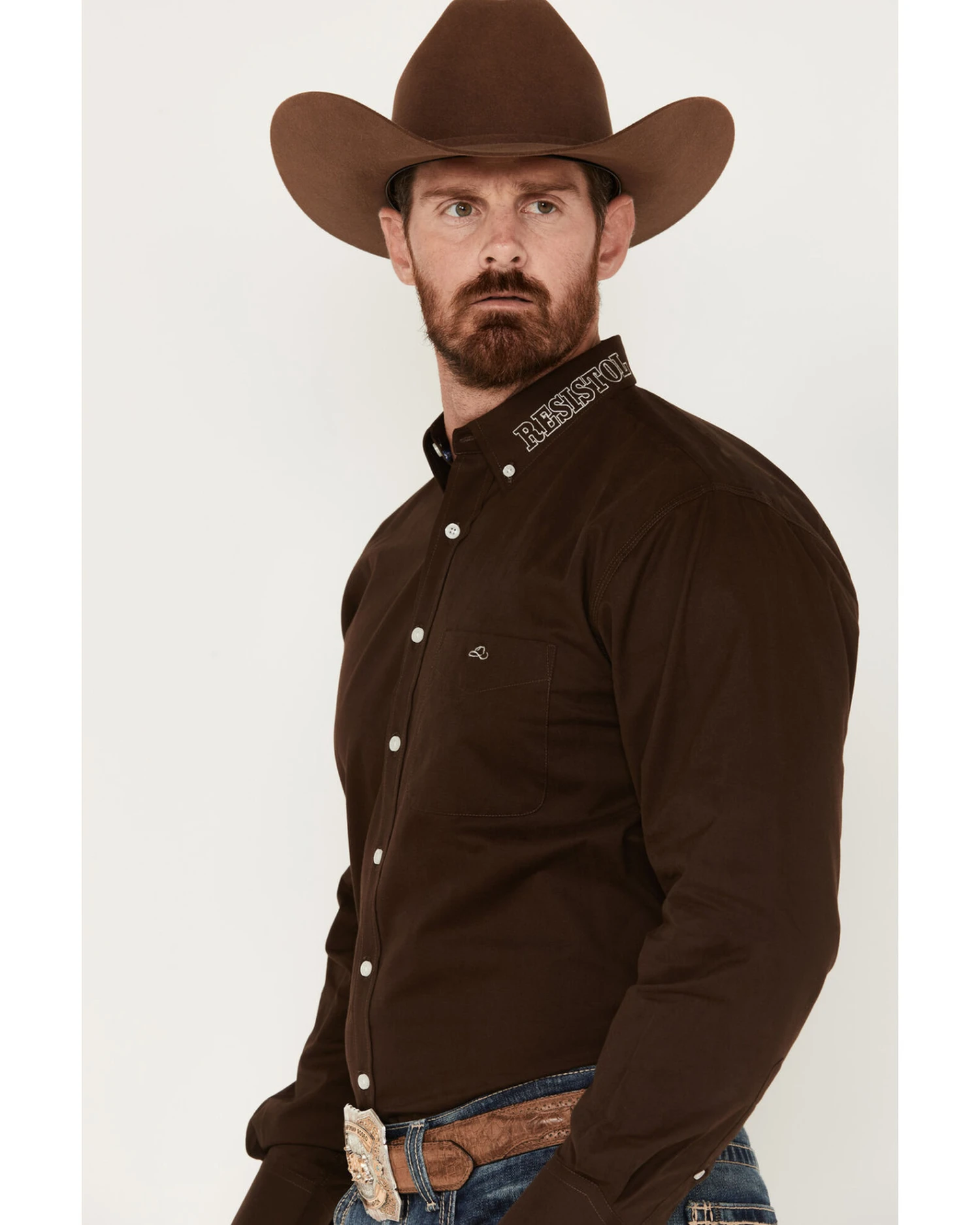 Resistol Men's Enzo Logo Long Sleeve Button Down Shirt