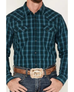 Moonshine Spirit Men's Bayou Plaid Print Long Sleeve Western Snap Shirt