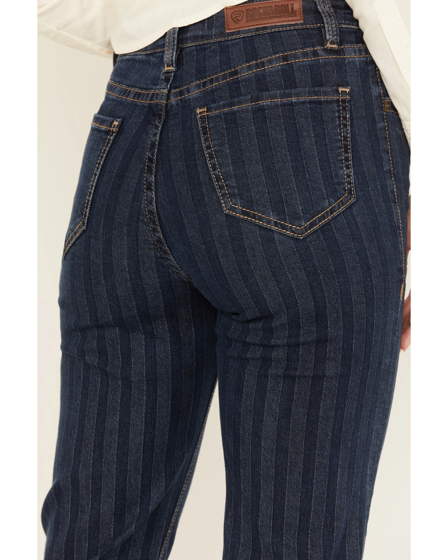 Rock & Roll Denim Women's Dark Wash Stripe Print High Rise Stretch Bootcut Jeans