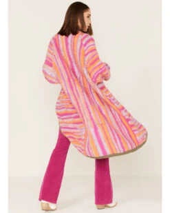 Free People Women's Pink Tiger Knit Duster