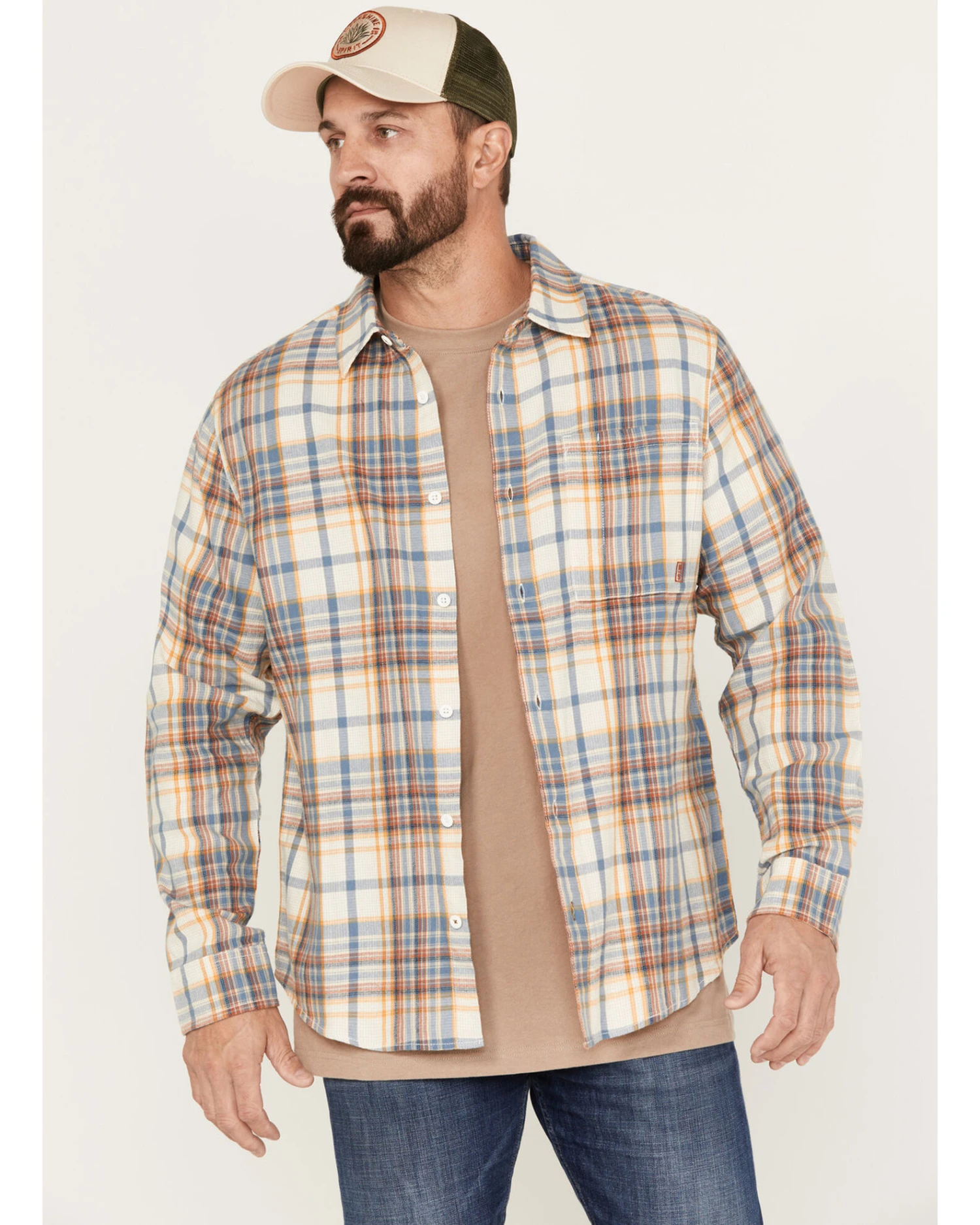 Brothers & Sons Men's Casual Plaid Print Long Sleeve Woven Shirt