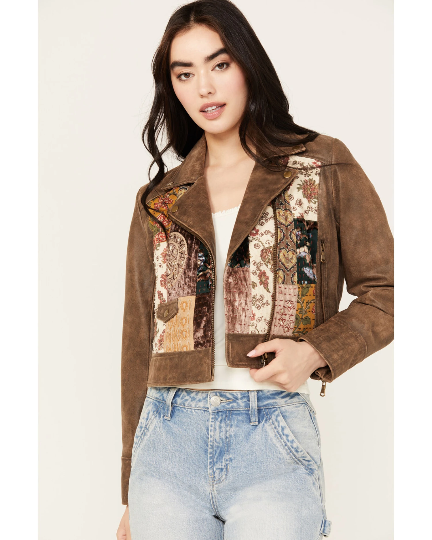 Cleo + Wolf Women's Patchwork Leather Moto Jacket