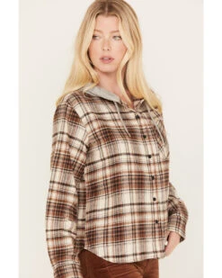 Cleo + Wolf Women's Tau Plaid Print Hooded Flannel Long Sleeve Shirt