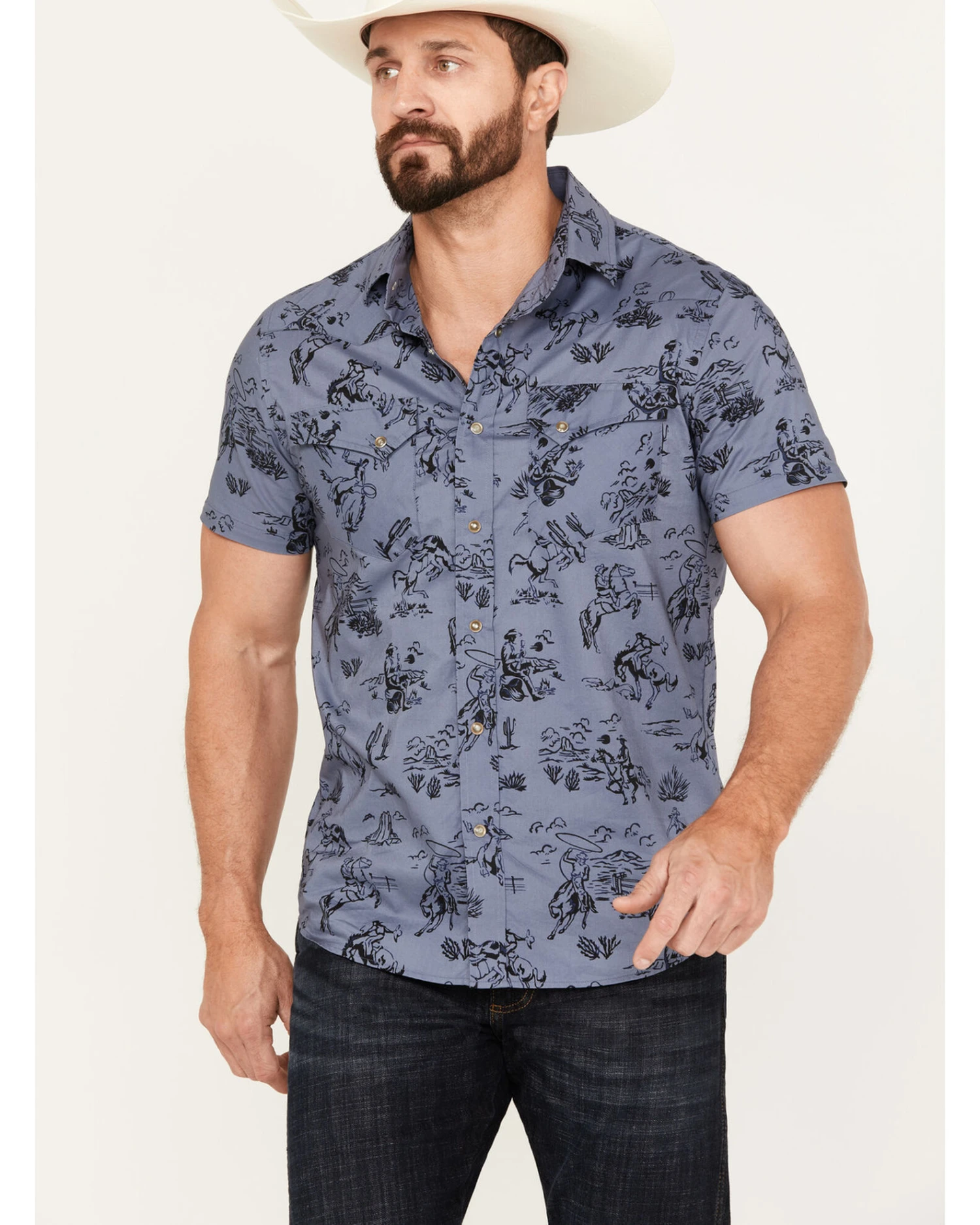 Pendleton Men's Laramie Cowboy Print Short Sleeve Snap Western Shirt - Image 4