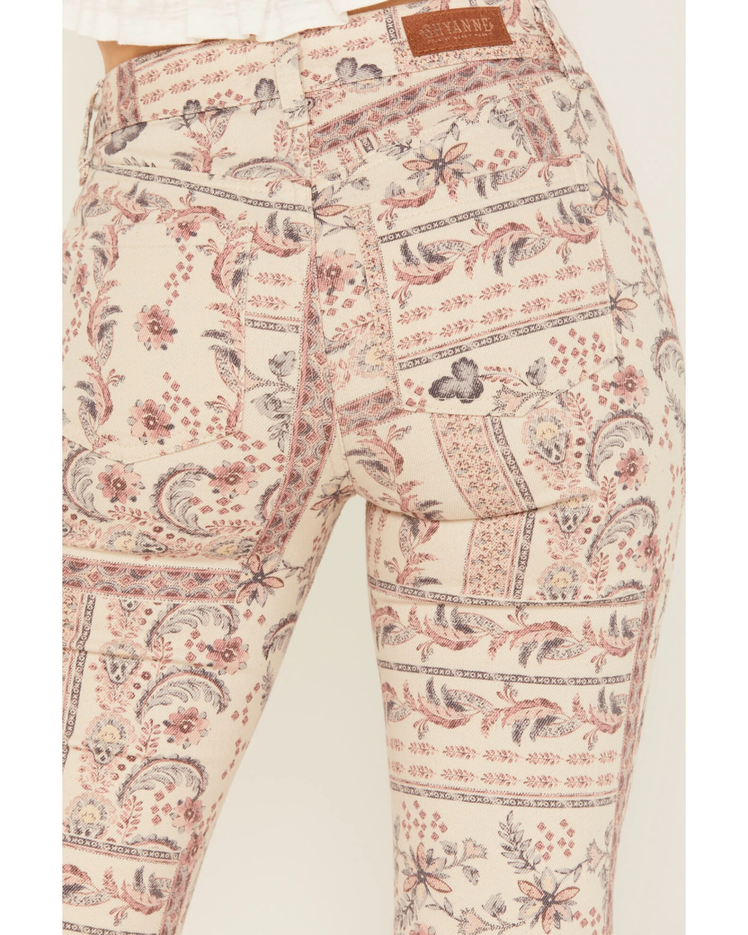 Shyanne Women's High Rise Paisley Americana Print Flare Jeans - Image 3