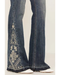 Rock & Roll Denim Women's Medium Wash Mid Rise Southwestern Print Trouser Jeans