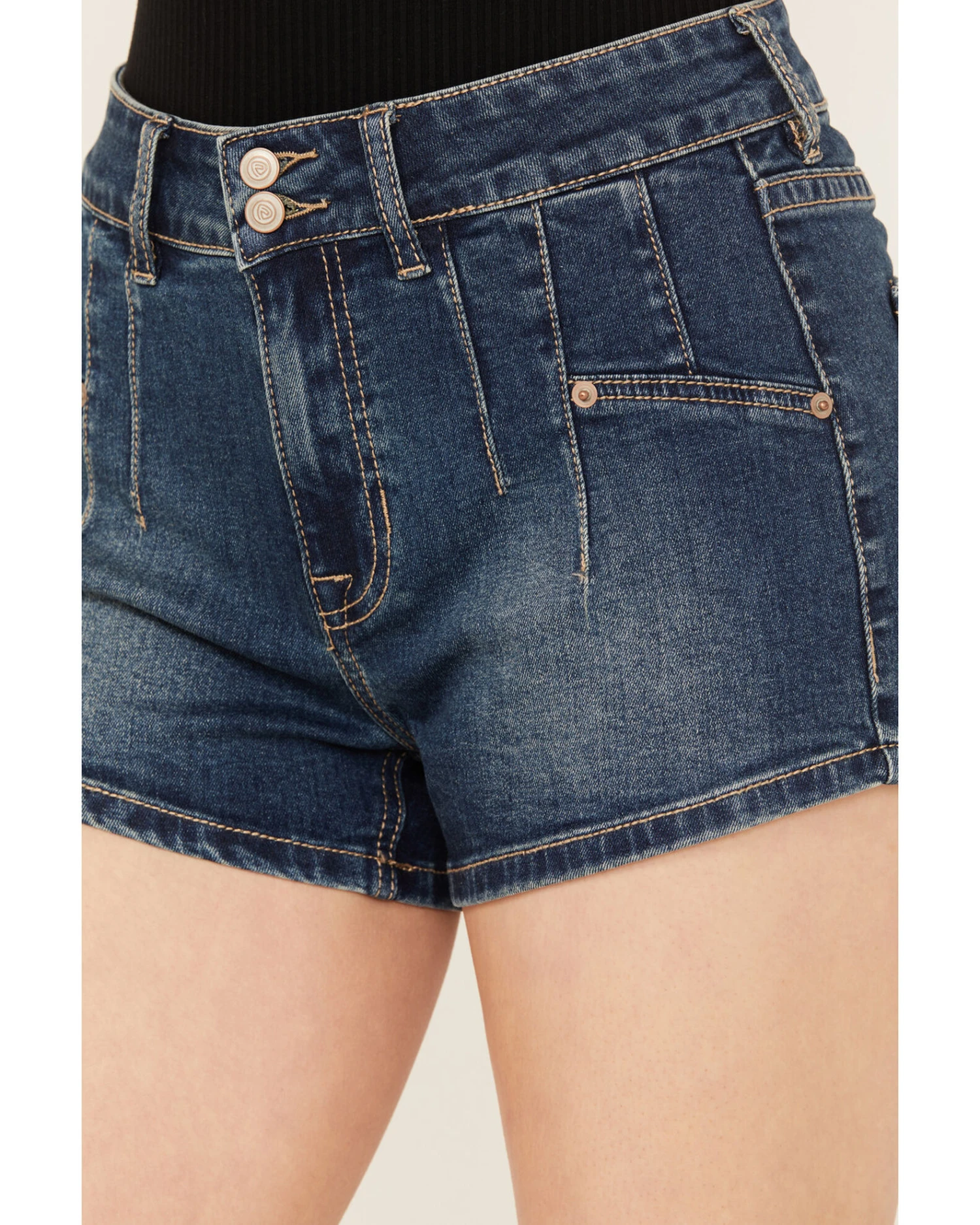 Rock & Roll Denim Women's Medium Wash Mid Rise Extra Stretch Seam Shorts - Image 2