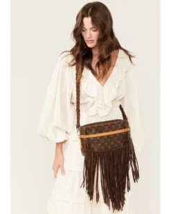 Vintage Boho Bags Women's Riviera Luxury Designer Monogram Logo Fringe Shoulder Bag
