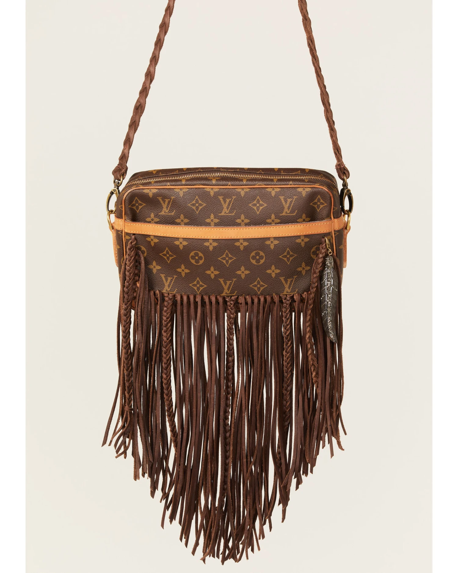 Vintage Boho Bags Women's Riviera Luxury Designer Monogram Logo Fringe Shoulder Bag - Image 2