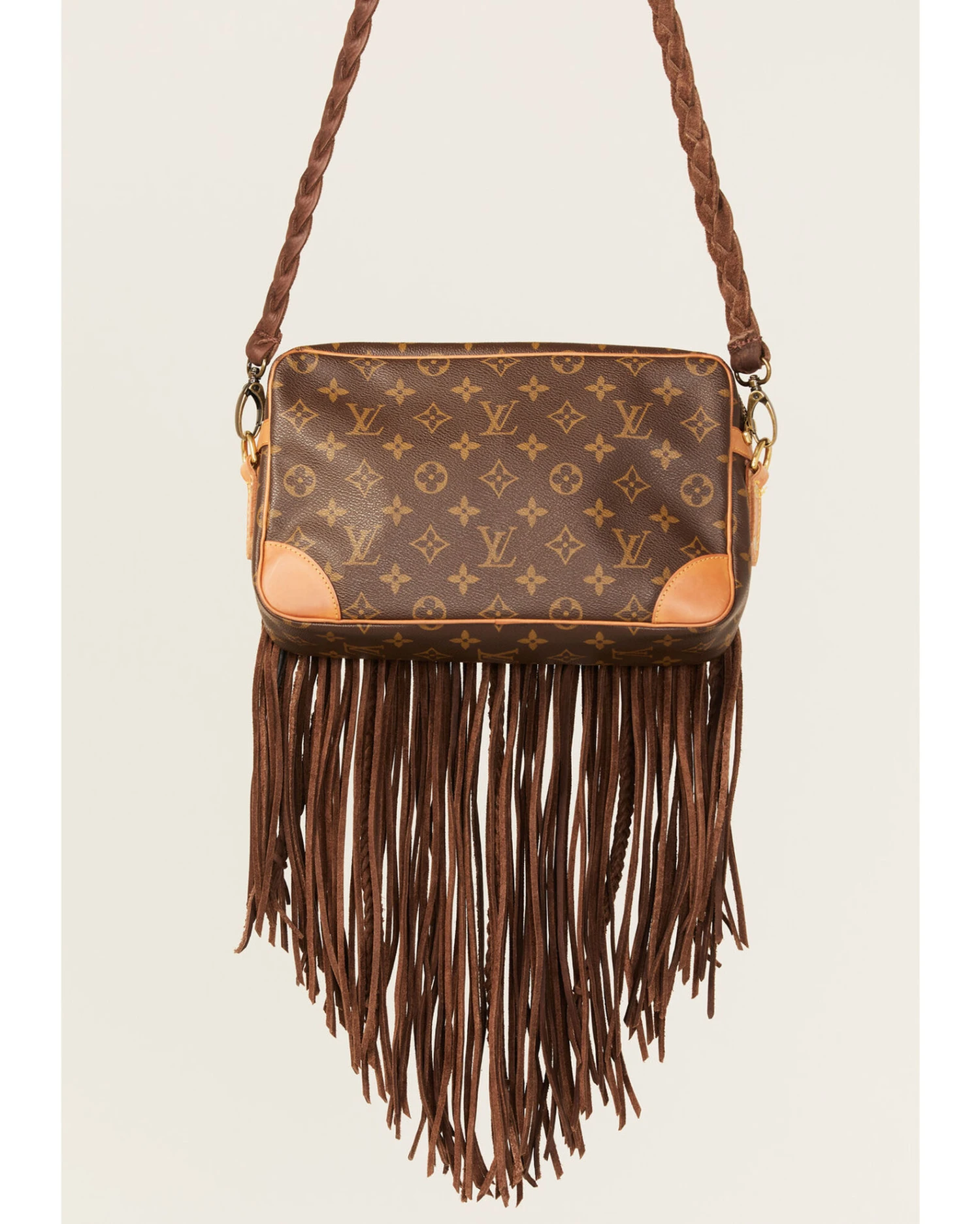 Vintage Boho Bags Women's Riviera Luxury Designer Monogram Logo Fringe Shoulder Bag - Image 3