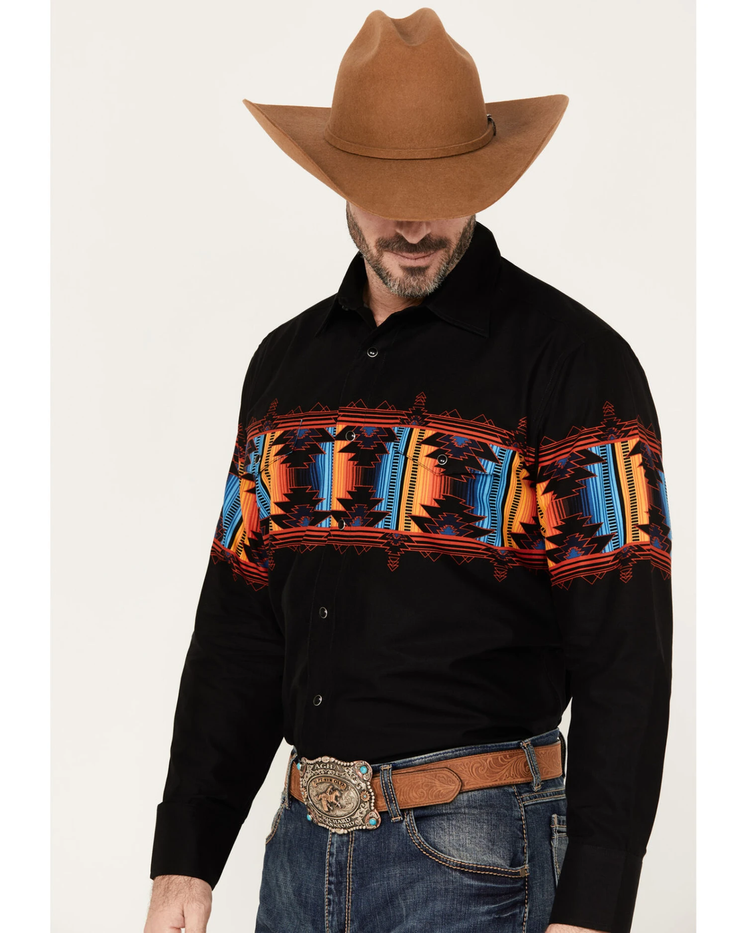 Panhandle Men's Southwestern Border Long Sleeve Western Snap Shirt - Image 3