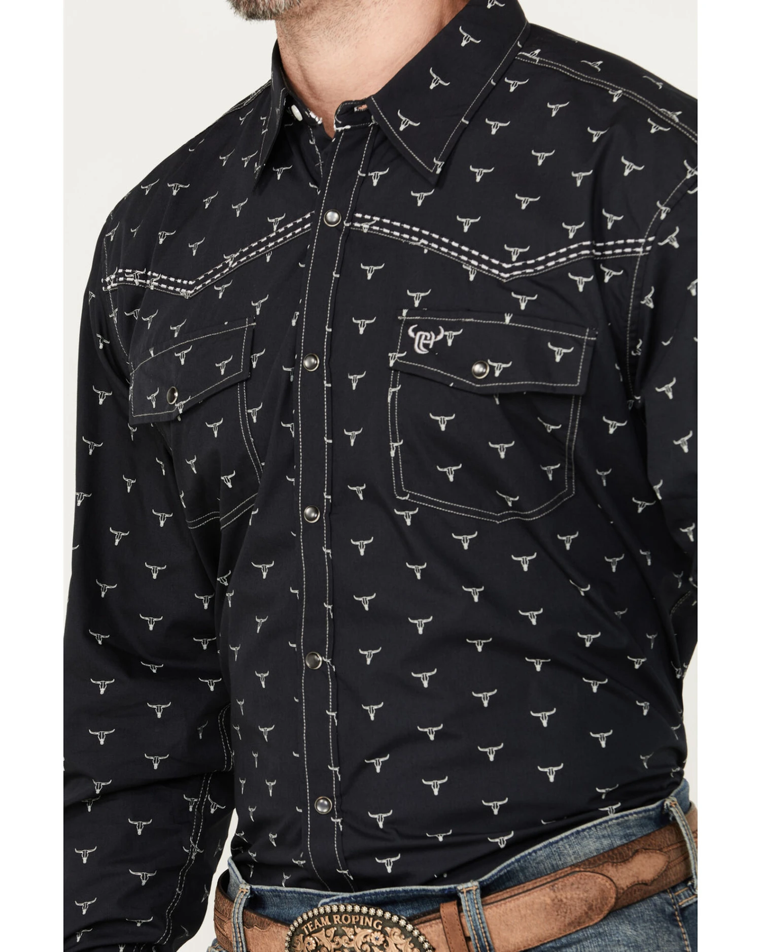 Cowboy Hardware Men's Skull Print Long Sleeve Snap Western Shirt - Image 2